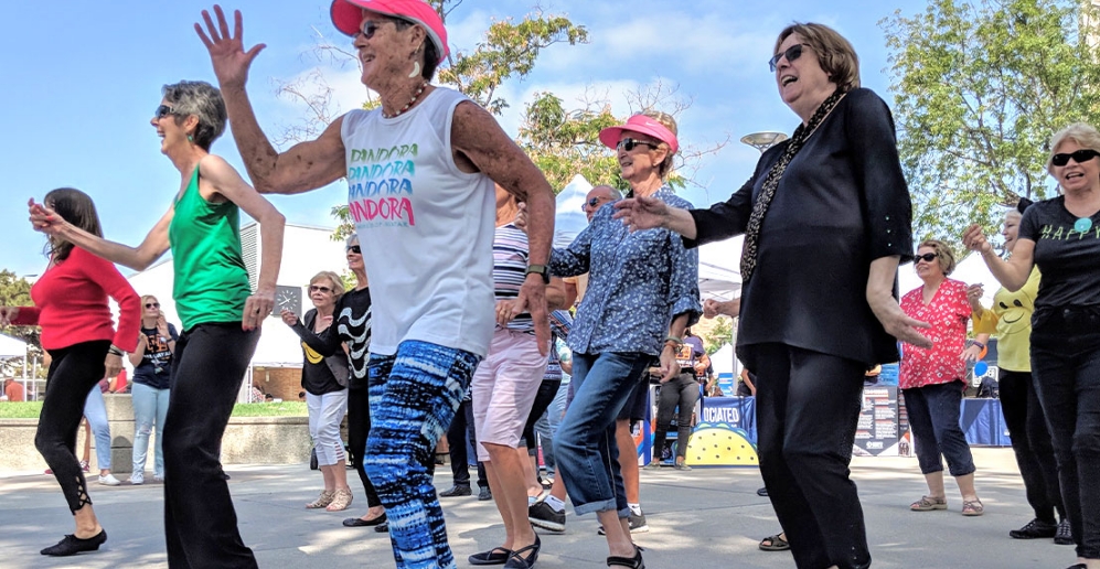 A group of elders exercising at the Fullerton Campus