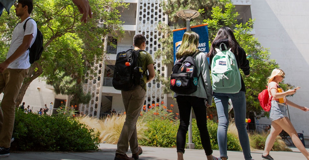 Students walking around the Fullerton Campus