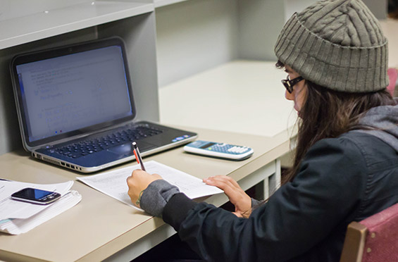 a student looking at the class schedule online