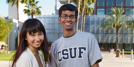 male and female student on Cal State Fullerton campus