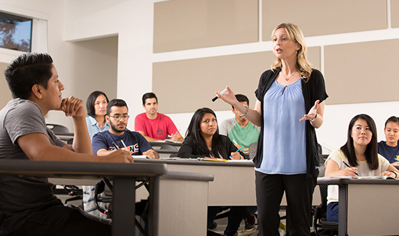 Instructor teaching students in classroom