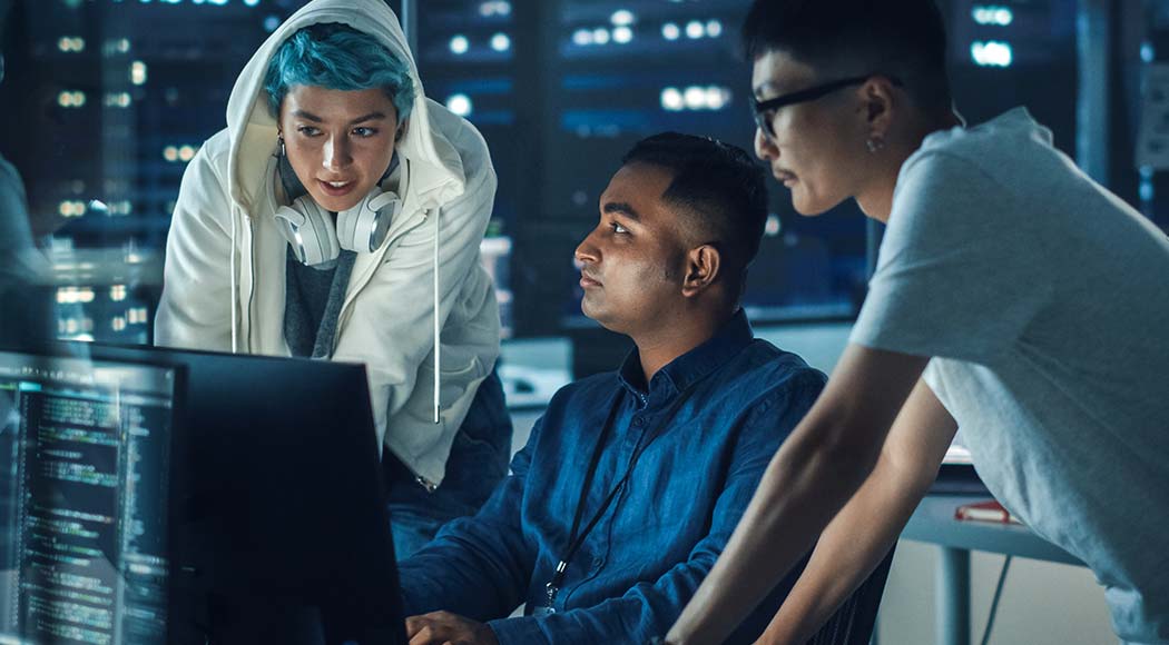 Students working on a computer